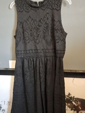H&M Black Sleeveless Lace Fit & Flare Mini Dress